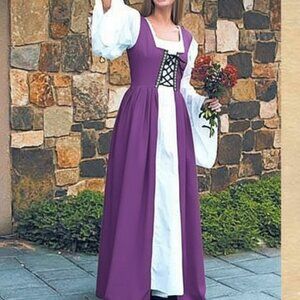 Purple Renaissance Medieval Princess Dress Vintage L Corset Overdress Irish Gown